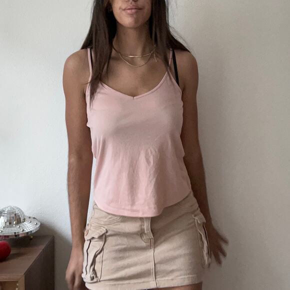 Pink‎ Tank Top V-Neck Sleeveless Casual Basic Everyday Top - Picture 1 of 8
